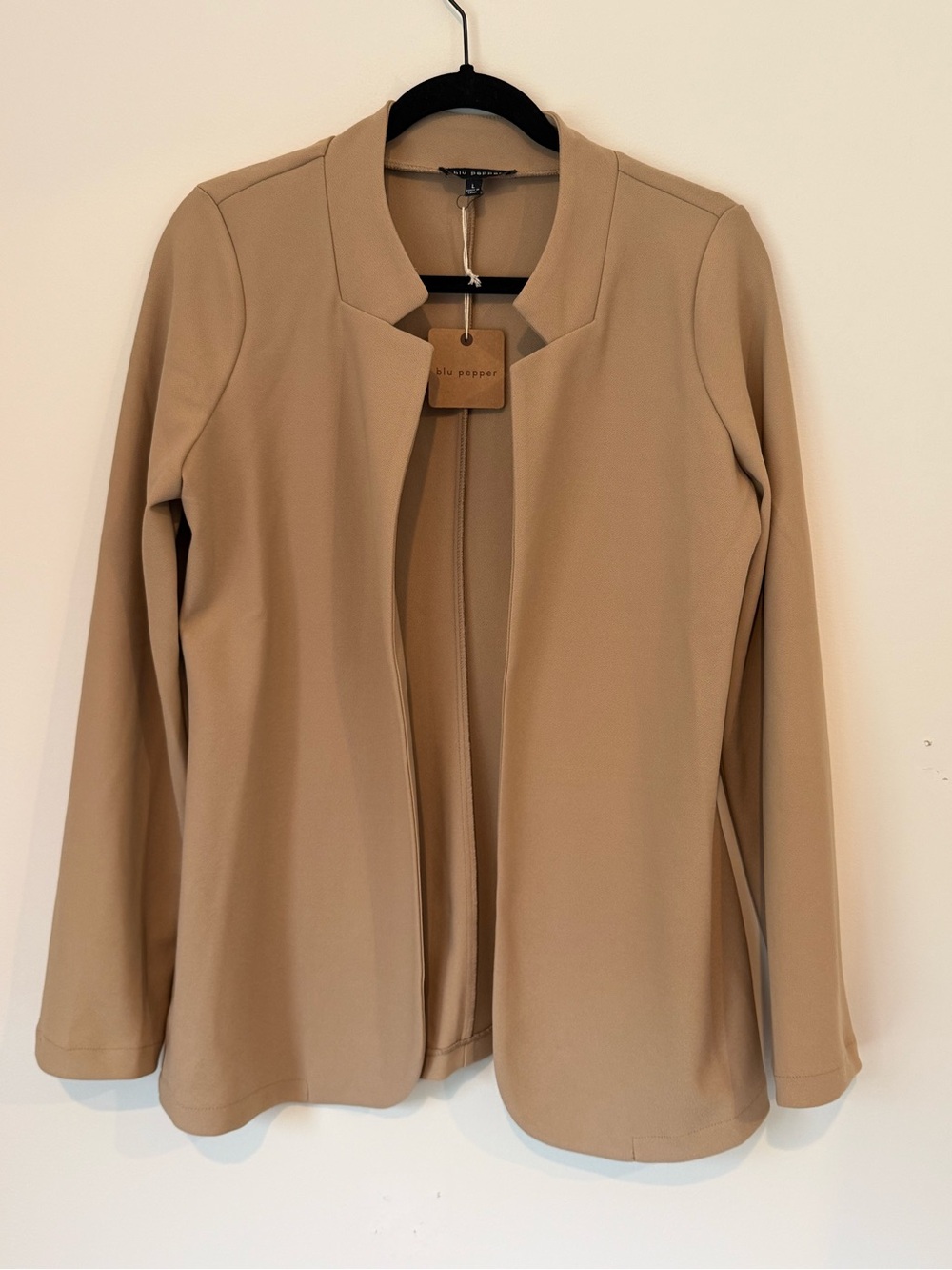 Blu Pepper Beige Open Front Blazer Jacket